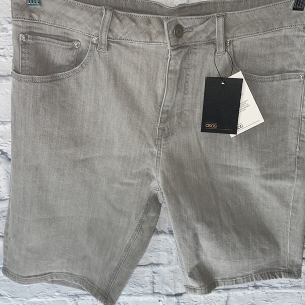 ASOS Mens Stretch Gray Casual Denim Bermuda Jean Shorts